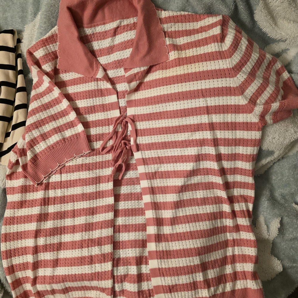 Women’s Pink and White Striped Shorts - Casual Summer Knit Set